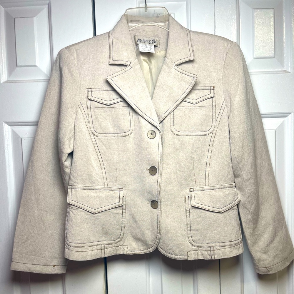 Vintage 80’s Harve Benard Blazer Womens 8 Linen Blend Preppy with shoulder pads